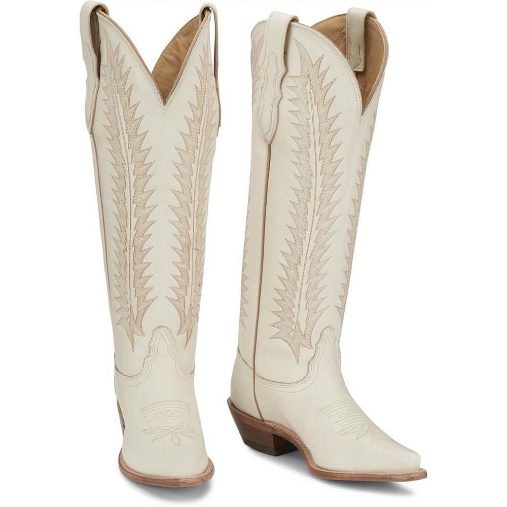 NEW Tony Lama Marsanne 17" Bone White Western Cowboy Leather Boot Snip Toe 6.5 B